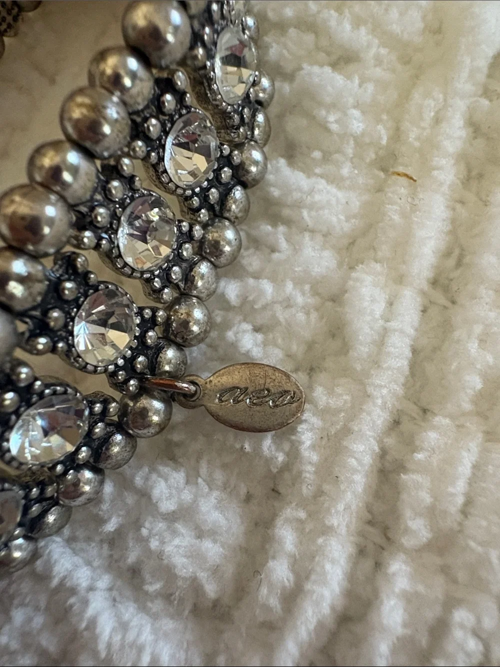 AEO Sparkling Silver Beaded Stretch Bracelet with Clear Crystals